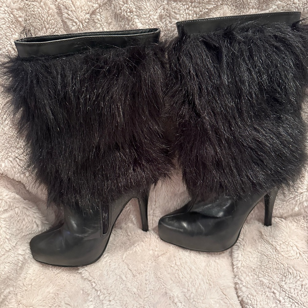 Dollhouse Black Fur Stiletto Boots